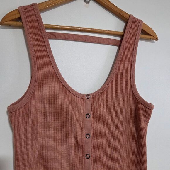 EUC ANTHROPOLOGIE DAILY PRACTICE WAFFLE KNIT SCOOP NECK BUTTON DOWN TAN DRESS M - Picture 3 of 14